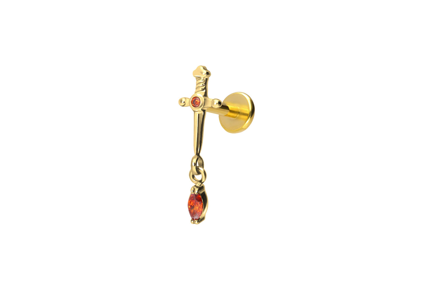 Titan Labret Piercing mit Push Fit DOLCH + KRISTALLTROPFEN